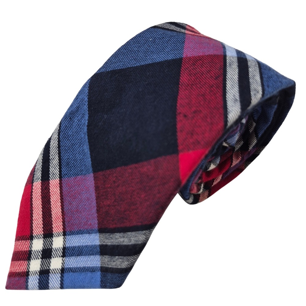 Rooster Necktie Mens Red Blue Plaid 100% Cotton Tie Classic Preppy Office 3"x60"